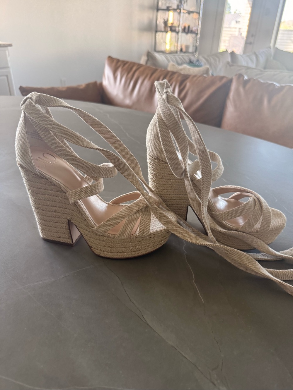 Jennifer Lopez Beige Canvas Platform Lace-Up Wedges - Picture 4 of 4